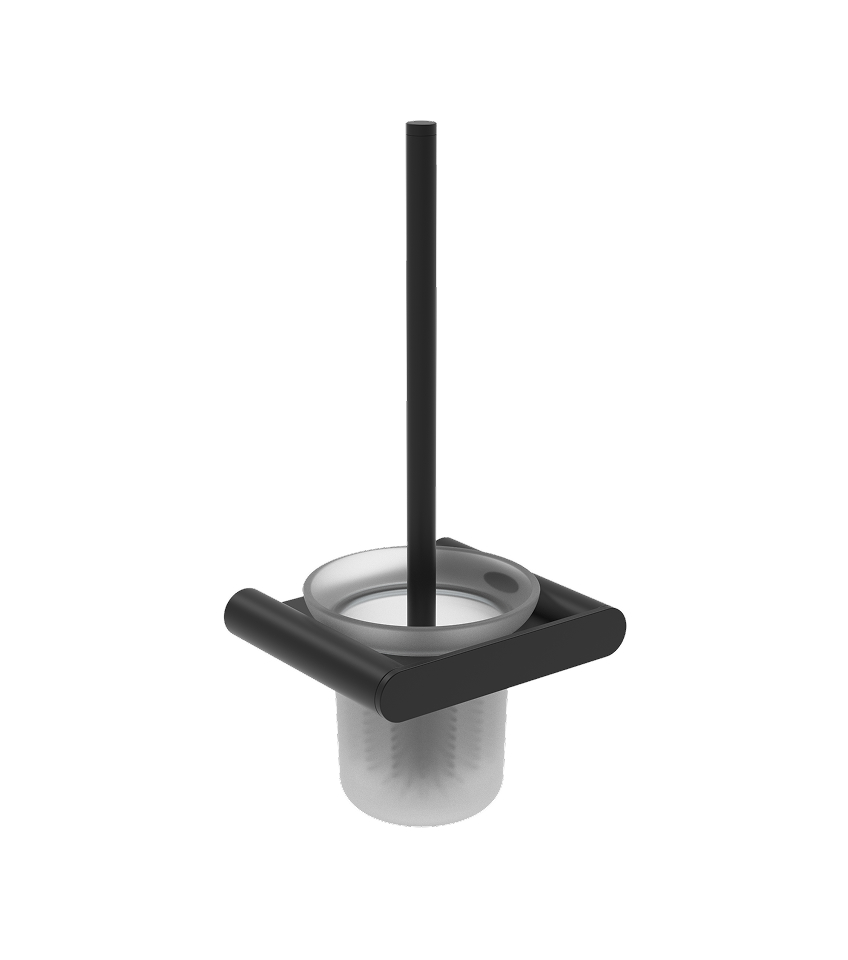 Block black wall-mounted toilet brush holder