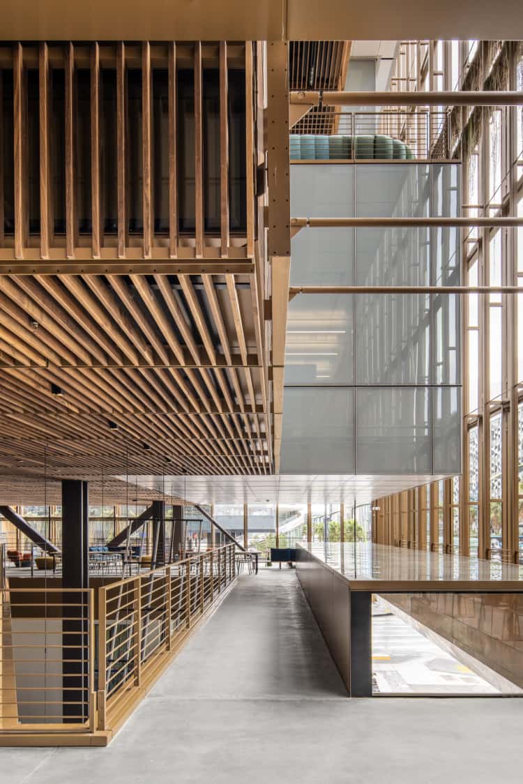 Contemporary design meets the warmth of natural wood at Uber's headquarters.